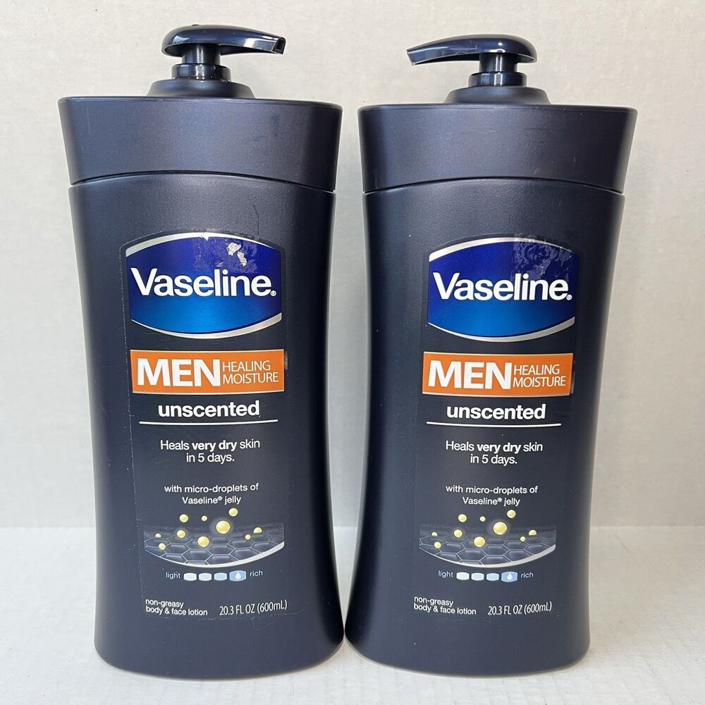 2 Vaseline Men Healing Moisture Unscented Body Face Lotion 20.3 Fl Oz New